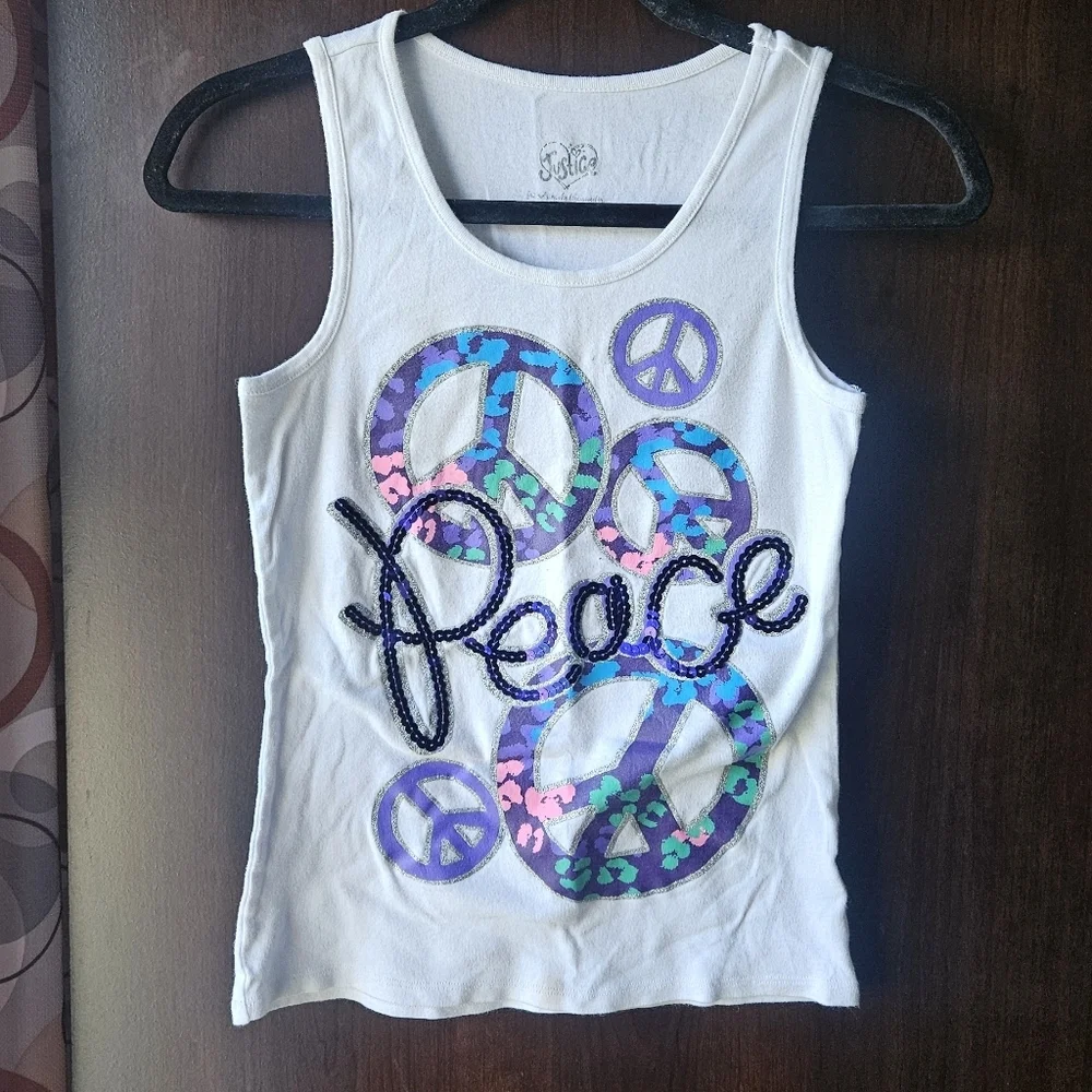 Justice White and Purple Peace Tank Top